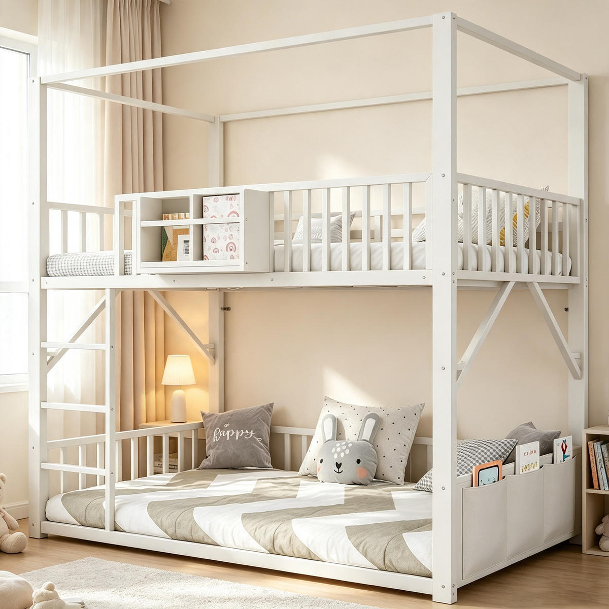 METALL-ETAGENBETT 90 x 200 cm mit Dachkonstruktion, Weiß - Weiß, Metall (90/200cm) - FLIEKS