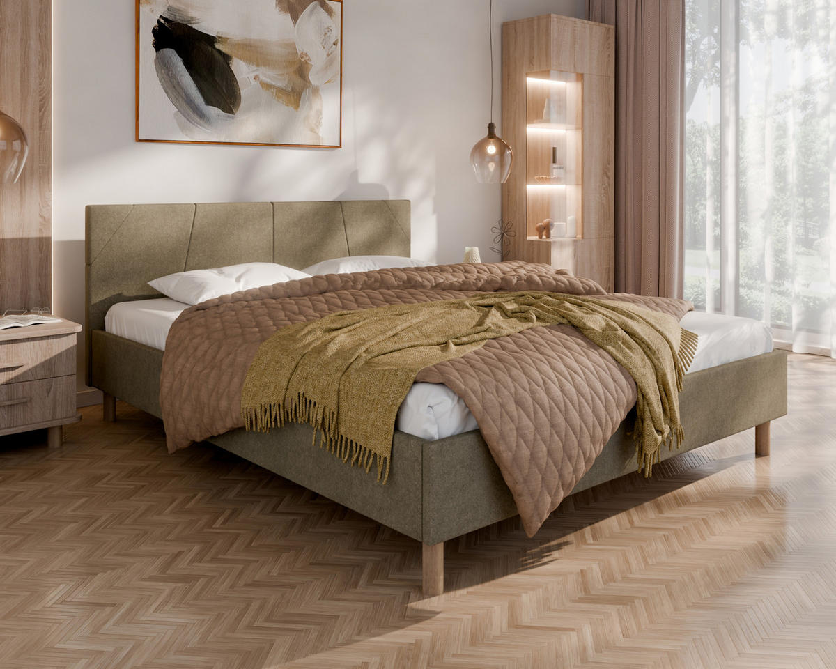 POLSTERBETT ALMORE 160x200cm Elegantes Polsterbett für modernen Wohnstil , 7-Zonen-Taschenfederkernmatratze mit kokos ARLAN (21 cm), cappuccino - Cappuccino, Holz (160/200cm) - Homesy