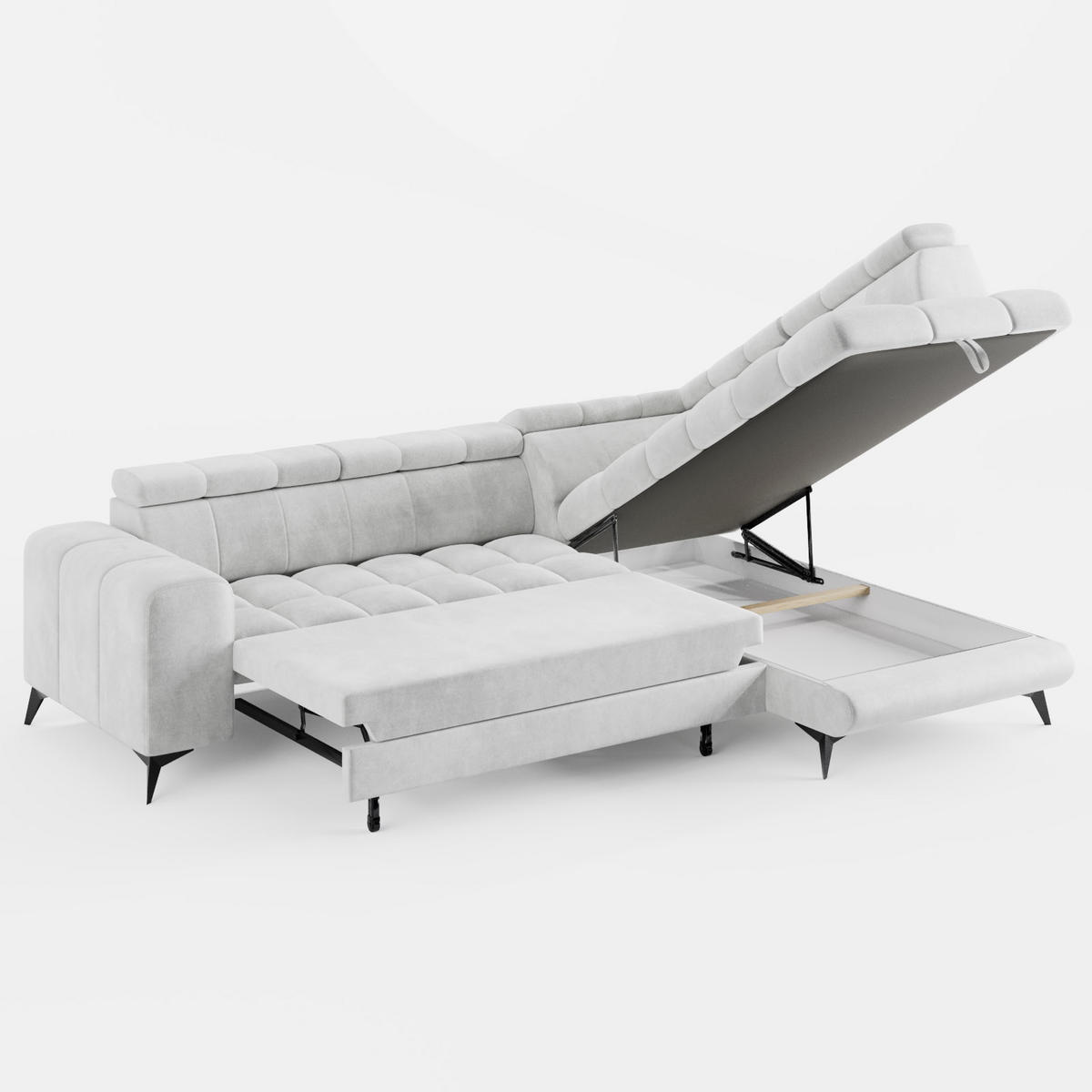 ECKSOFA CANDY CANE Rechts Gelb Velours-Stoff mit Schlaffunktion und Bettkasten - Gelb, Textil (264/192cm) - Barchello