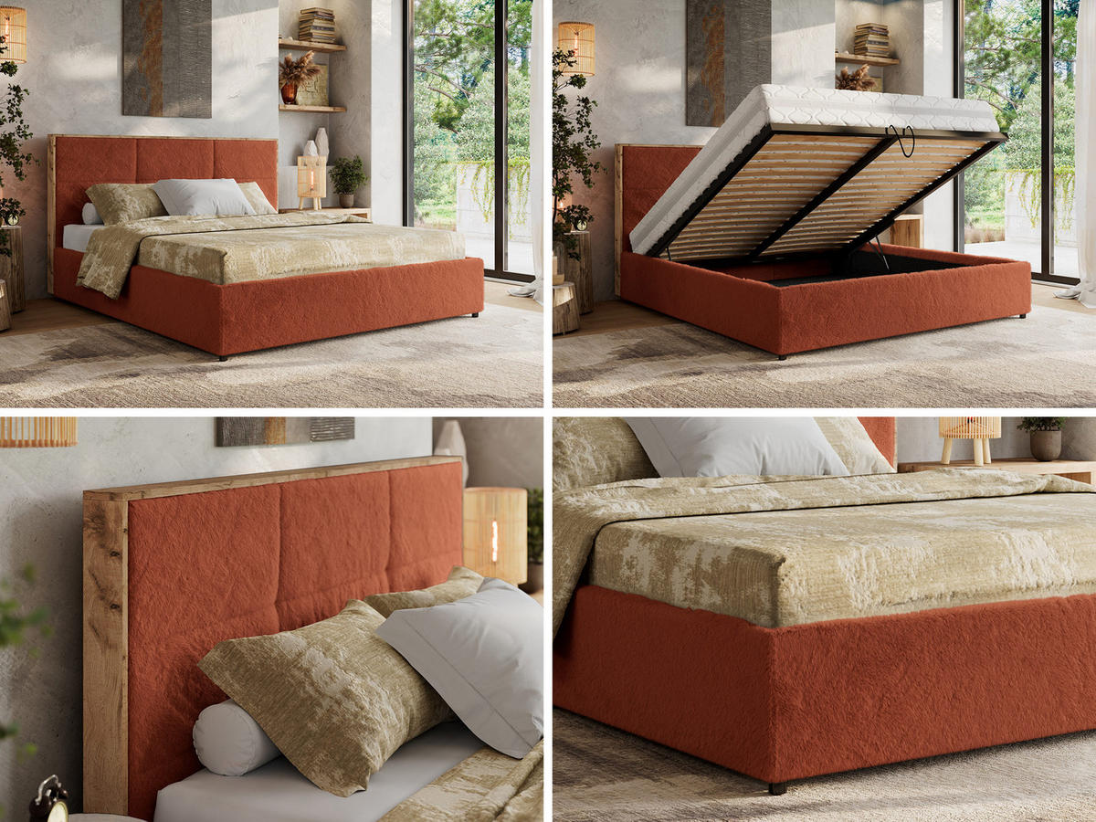 POLSTERBETT LERIO CLASSIC 140/200 - Orange Plüsch - ohne Matratze - Orange, Textil (140/200cm) - MKS