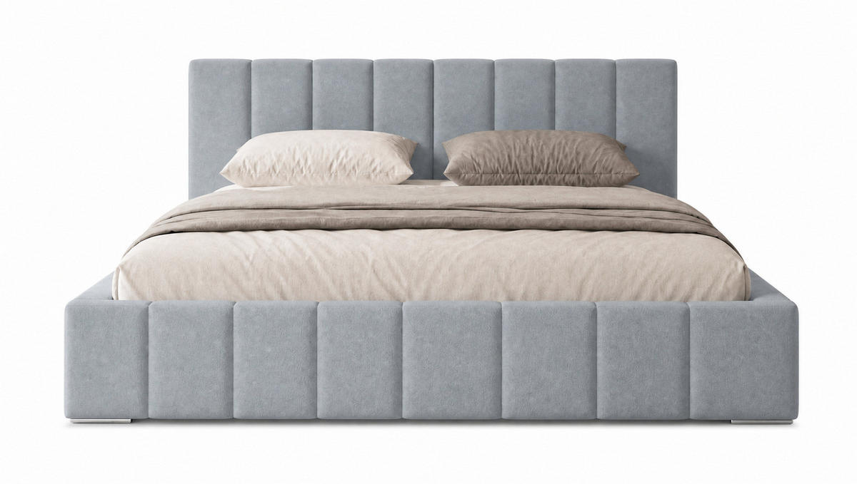 MARPUR Polsterbett MENOS 180x200 cm mit Bettkasten und Lattenrost, Veloursstoff Grau - Chromfarben/Grau, Holz/Holzwerkstoff (180/200cm) - Marpur