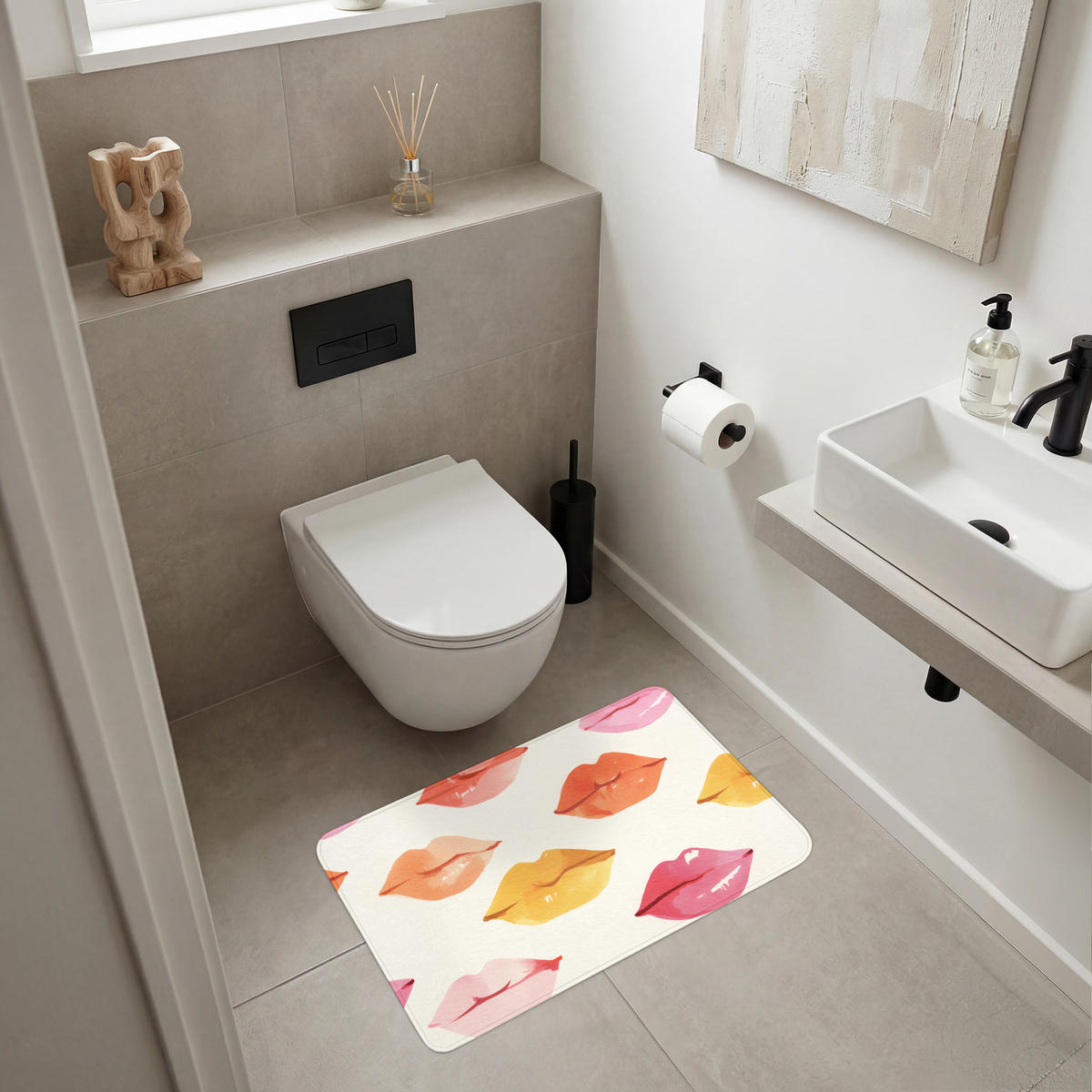 KOUPELNOVÁ PŘEDLOŽKA Rty - barevné - lesklé 80x50 cm - růžová, textil/plast (80/50cm) - OnlyWow