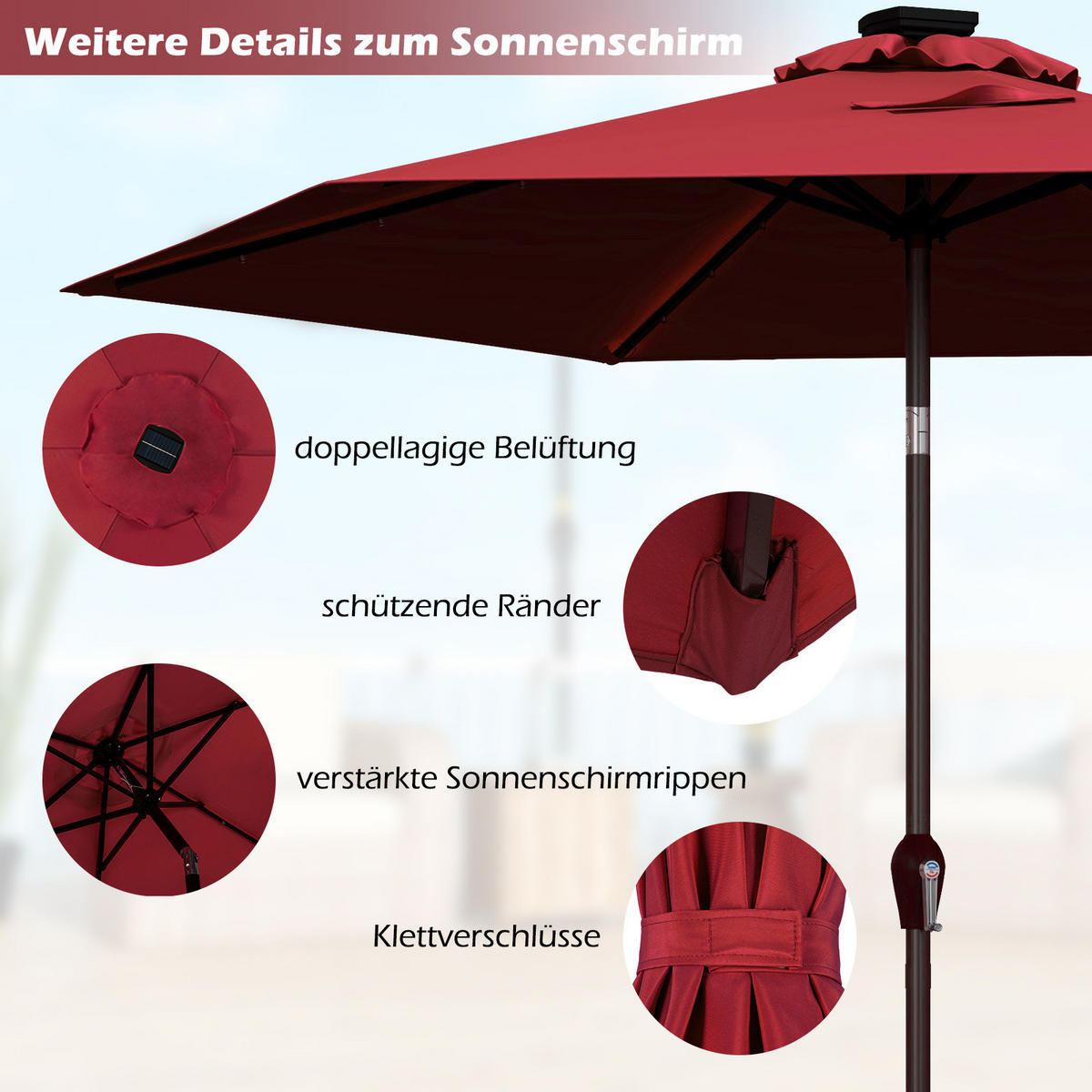 SONNENSCHIRM Weinrot - Weinrot, Kunststoff (270/270cm) - COSTWAY