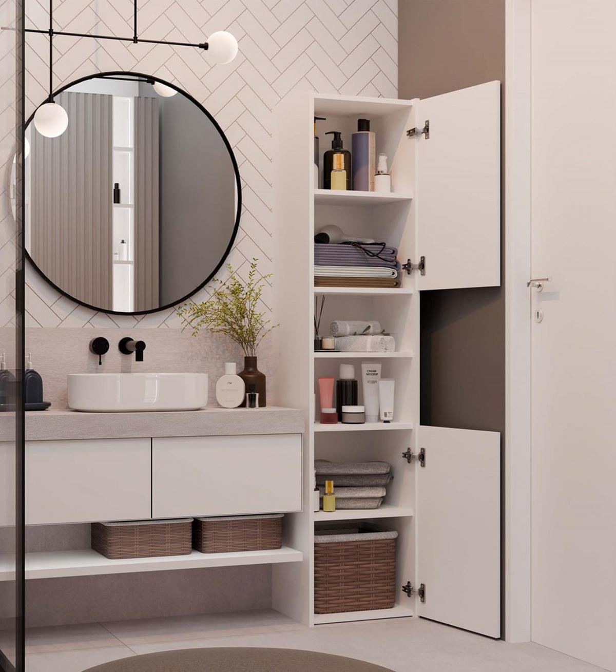 KÚPEĽŇOVÁ SKRIŇA - biela, kompozitné drevo (40/170/30cm) - RAUMHIRSCH FURNITURE