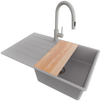 GRANITSPÜLE Kopenhagen, 2-er set Grau 78/50 cm 1 Becken + Küchenarmatur 40/20 cm + Ablauf-Set + Schneidebrett ab 50er Unterschrank - Chromfarben/Beige, Kunststoff (78/20/50cm) - Primagran