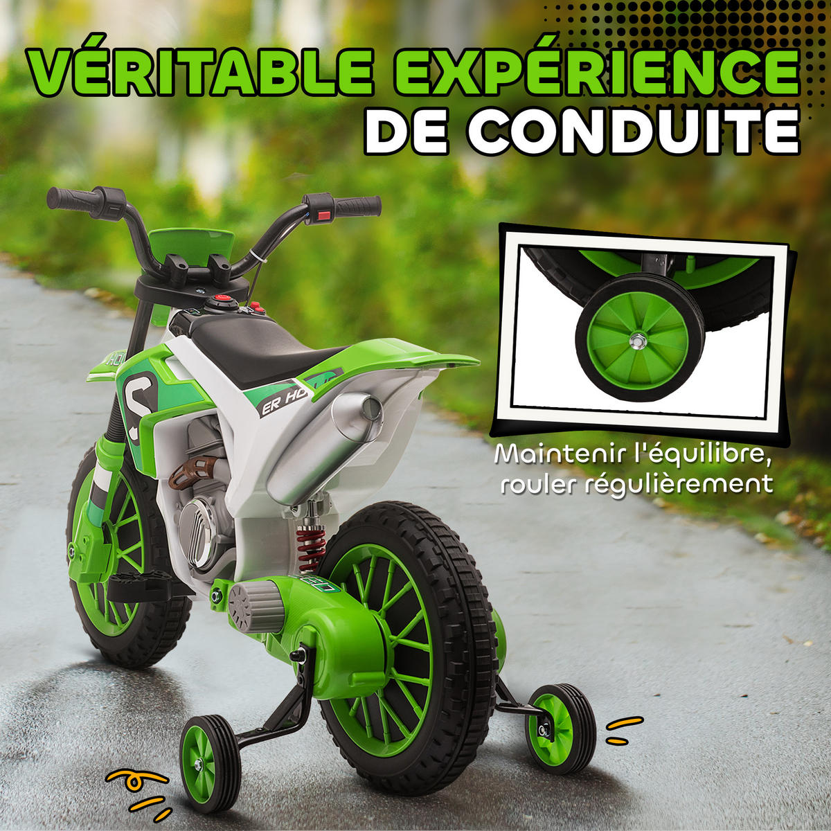 ELEKTRO-MOTORRAD DE-12996 abnehmbare Stützräder Grün - Grün, Kunststoff (106.5/51.5/68cm) - ComfortXL