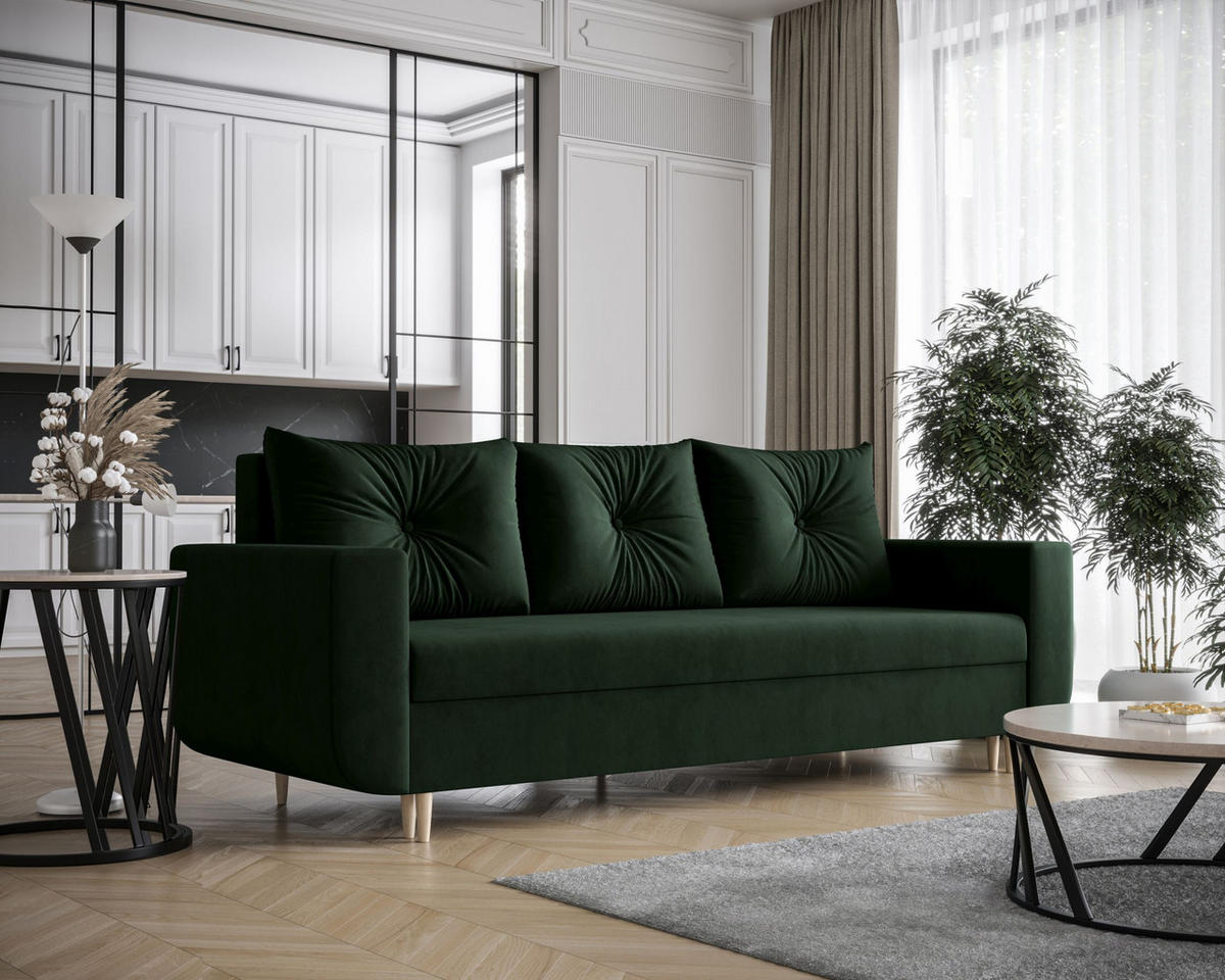 SOFA DELFIN mit Schlaffunktion ITAKA 10 Sofa mit Stauraum - Dunkelgrün, Textil (90/88/240cm) - Bedante