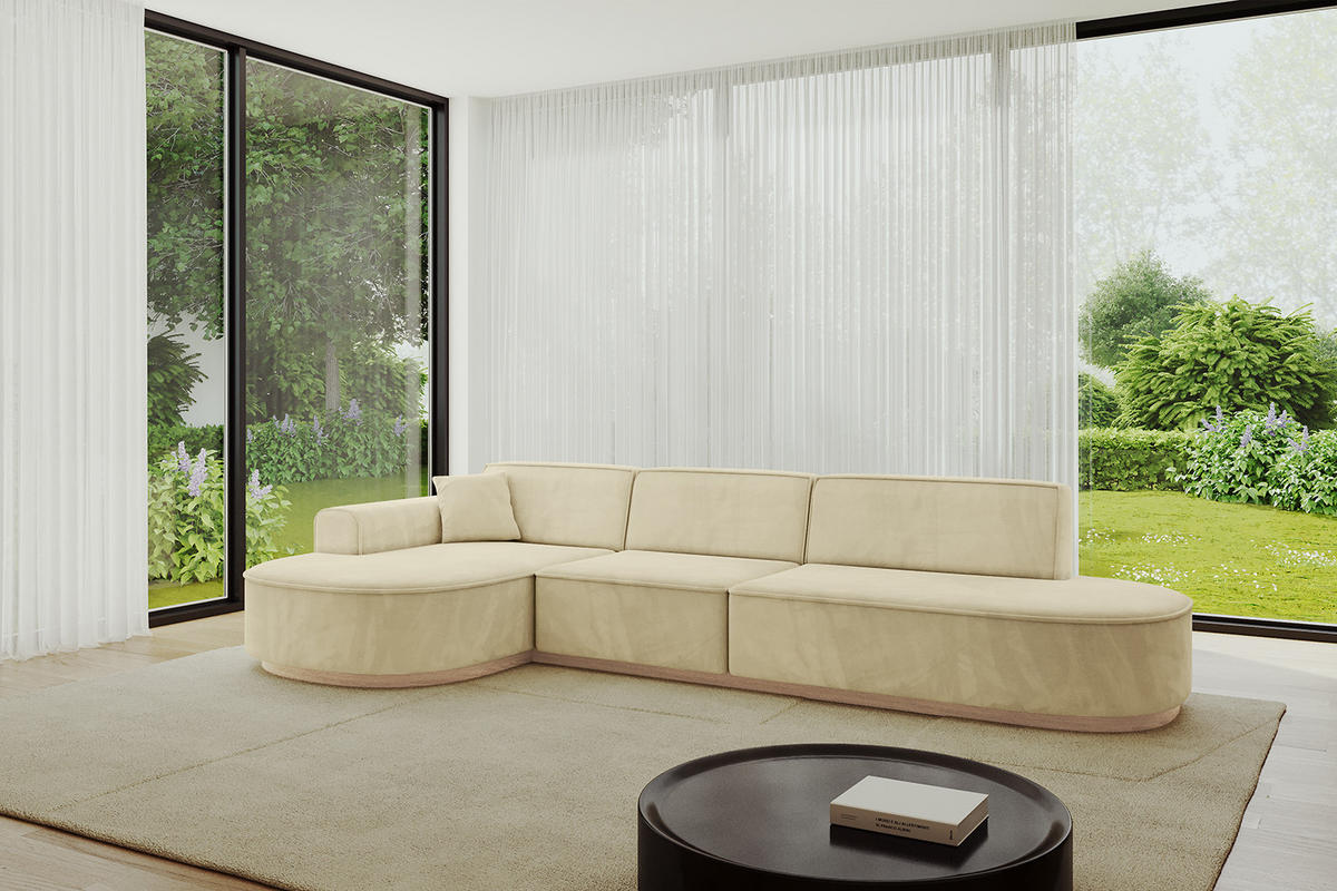 ECKSOFA Ottomane Links MARI-L2-v1 - 328x171x83 cm Beige Velours - Beige, Holzwerkstoff/Textil (328/171cm) - ALTDECOR