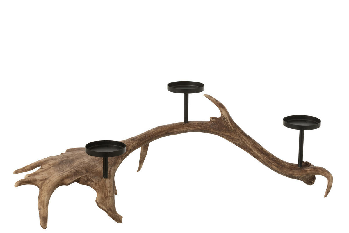 KERZENHALTER GEWEIH - Polyresin - Braun - L - Braun, Glas/Naturmaterialien (34.5/21.5cm) - J-Line