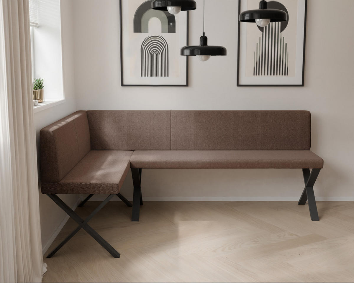 ECKBANK links VERO X Webstoff glatt, 142/196 cm Braun - Braun, Textil/Metall (142/196cm) - Idohome