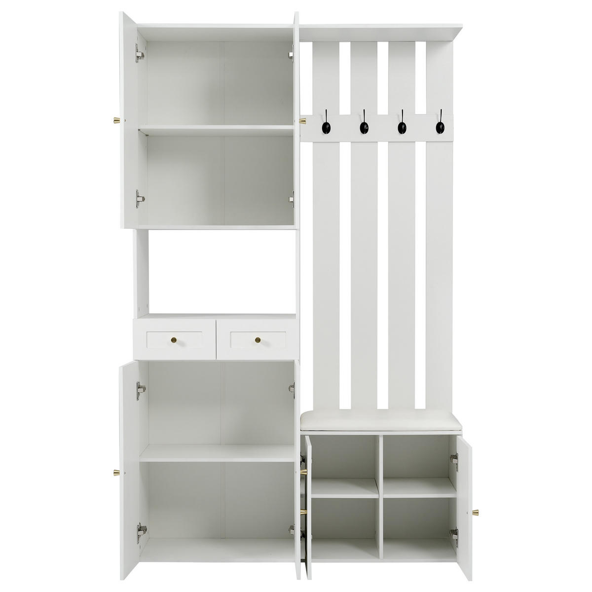 GARDEROBENSET Wand mit Schuhbank Weiß 110x37x180cm - Weiß, Holzwerkstoff (37/180/110cm) - FLIEKS