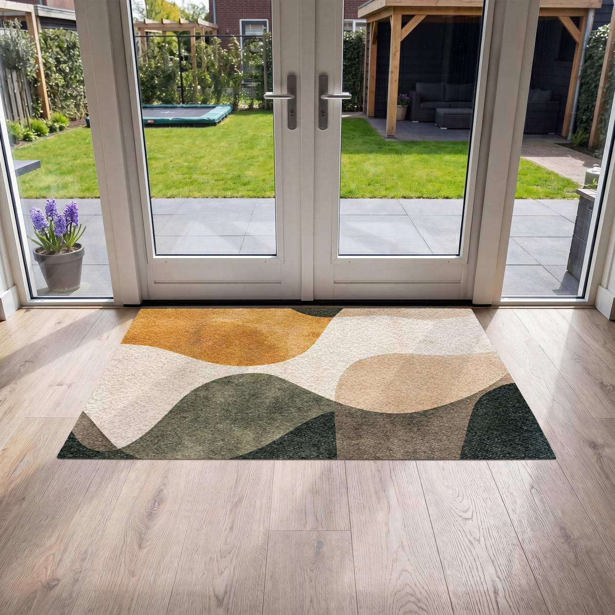 FUSSMATTE Formen - Ockergelb - Abstrakt Flurteppich 150x90 cm - Multicolor, Kunststoff (150/90cm) - MuchoWow