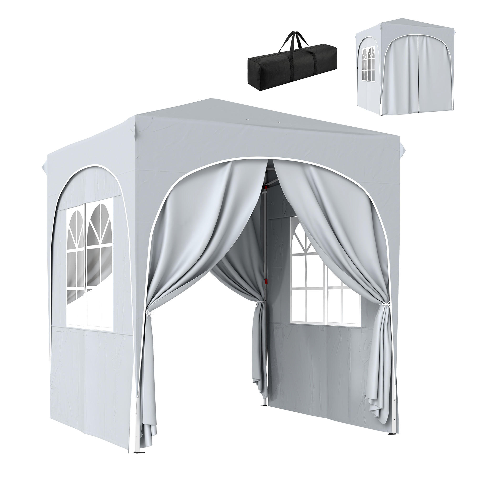 PAVILLON DE-14057 Pop-up 2/2 m, höhenverstellbar, UV50+, 4 Seitenwände Hellgrau - Hellgrau, Metall (203/251/203cm) - ComfortXL