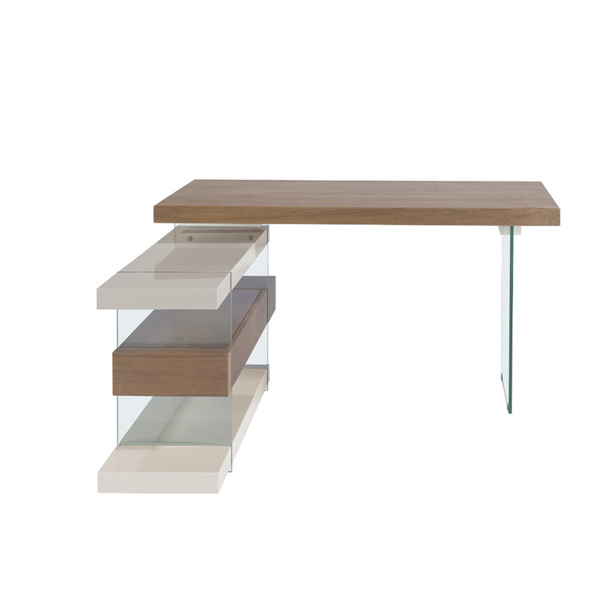 SCHREIBTISCH Rechteckig Walnuss | Glas | Grau 140/127/75 cm - Transparent/Walnussfarben, Glas/Holz (127/140/75cm) - ANGEL CERDA