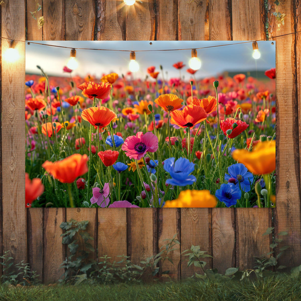 ZAHRADNÍ PLAKÁT Květiny - Mák - Barevné - Příroda 180x120 cm - tmavě oranžová, plast (180/120/0.2cm) - OnlyWow