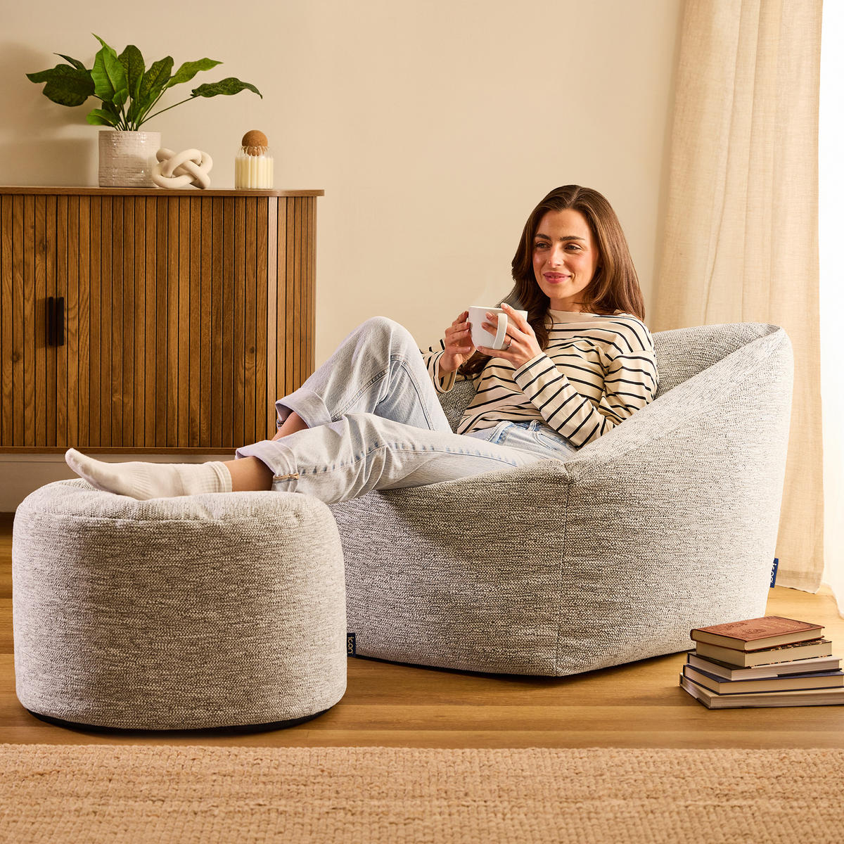 SITZSACK Sessel mit Hocker Natalia - Beige, Textil (70/65/70cm) - icon