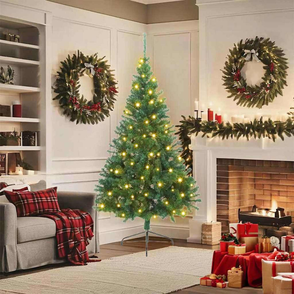WEIHNACHTSBAUM Künstlicher Klappbarer 78/78/210 cm Grün PVC - Grün, Kunststoff (210cm) - vidaXL