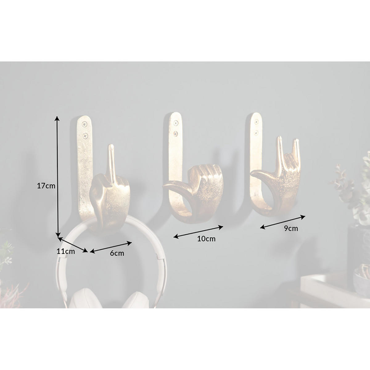 KLEIDERHAKEN FINGERS Metall Gold 20 cm - Goldfarben, Metall (6/17/11cm) - riess-ambiente