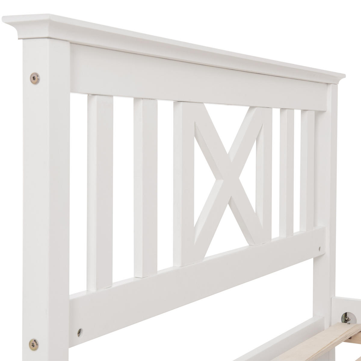 BETT 90/200 cm Weiß aus Massivholz mit X-förmigem Kopfteil - Weiß, Holz (90/200cm) - OKMYHOME