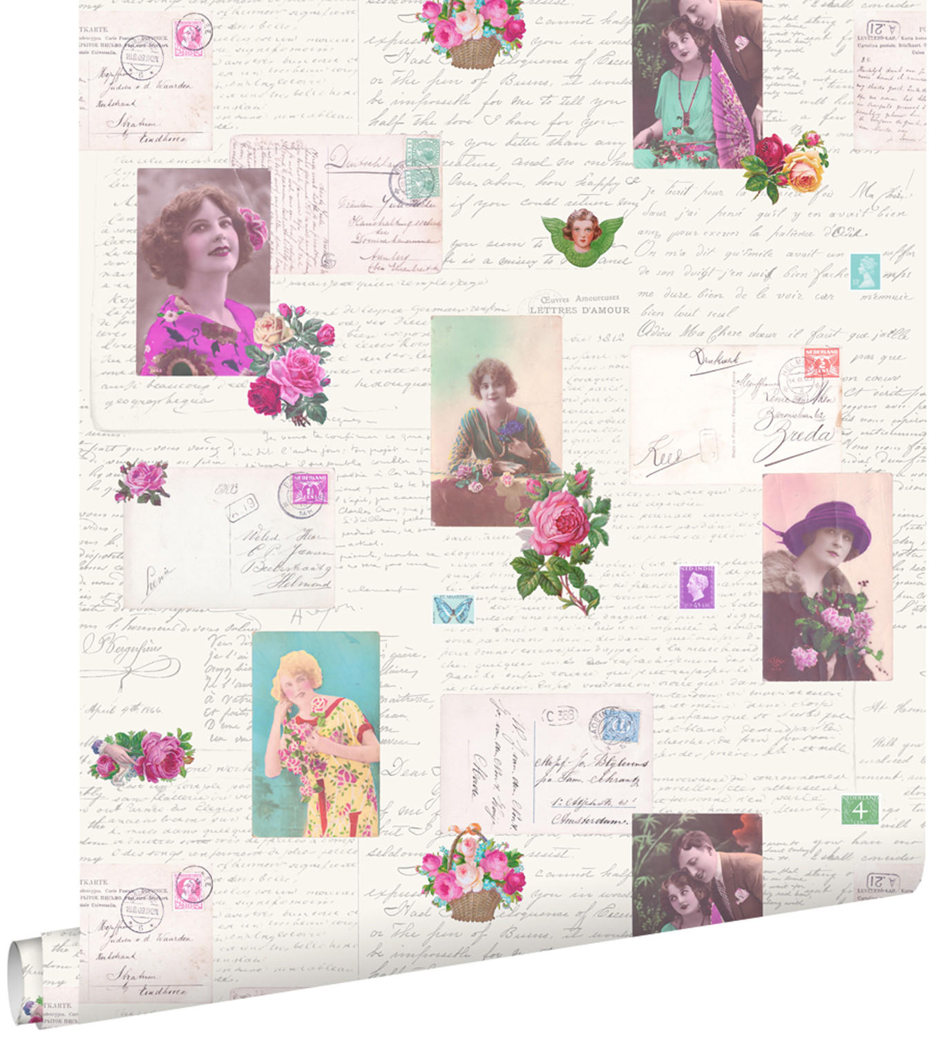 TAPETE vintage Postkarten 53 cm x 10.05 m - Pink, Papier (53/1000cm) - ESTAhome
