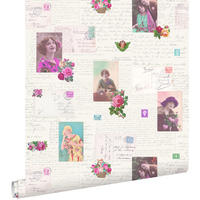 TAPETE vintage Postkarten 53 cm x 10.05 m - Pink, Papier (53/1000cm) - ESTAhome