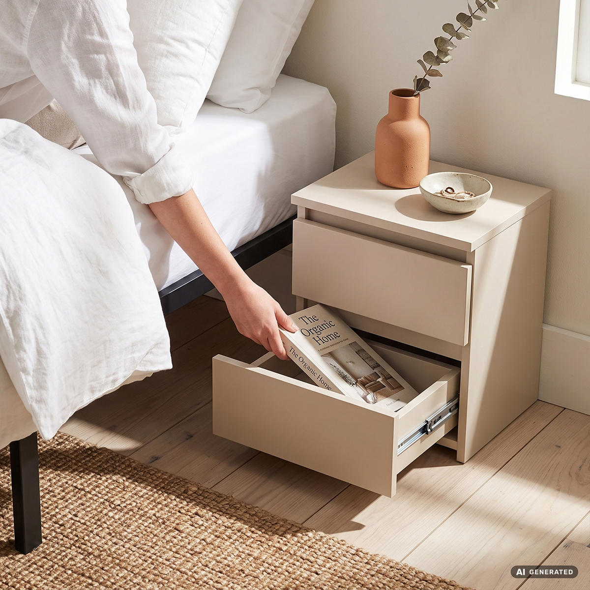 NACHTTISCH CL2 Kaschmir 40 cm 2 Schubladen Front Kaschmir B40xH40xT35 cm - Beige, Holzwerkstoff (40/40/35cm) - Akord
