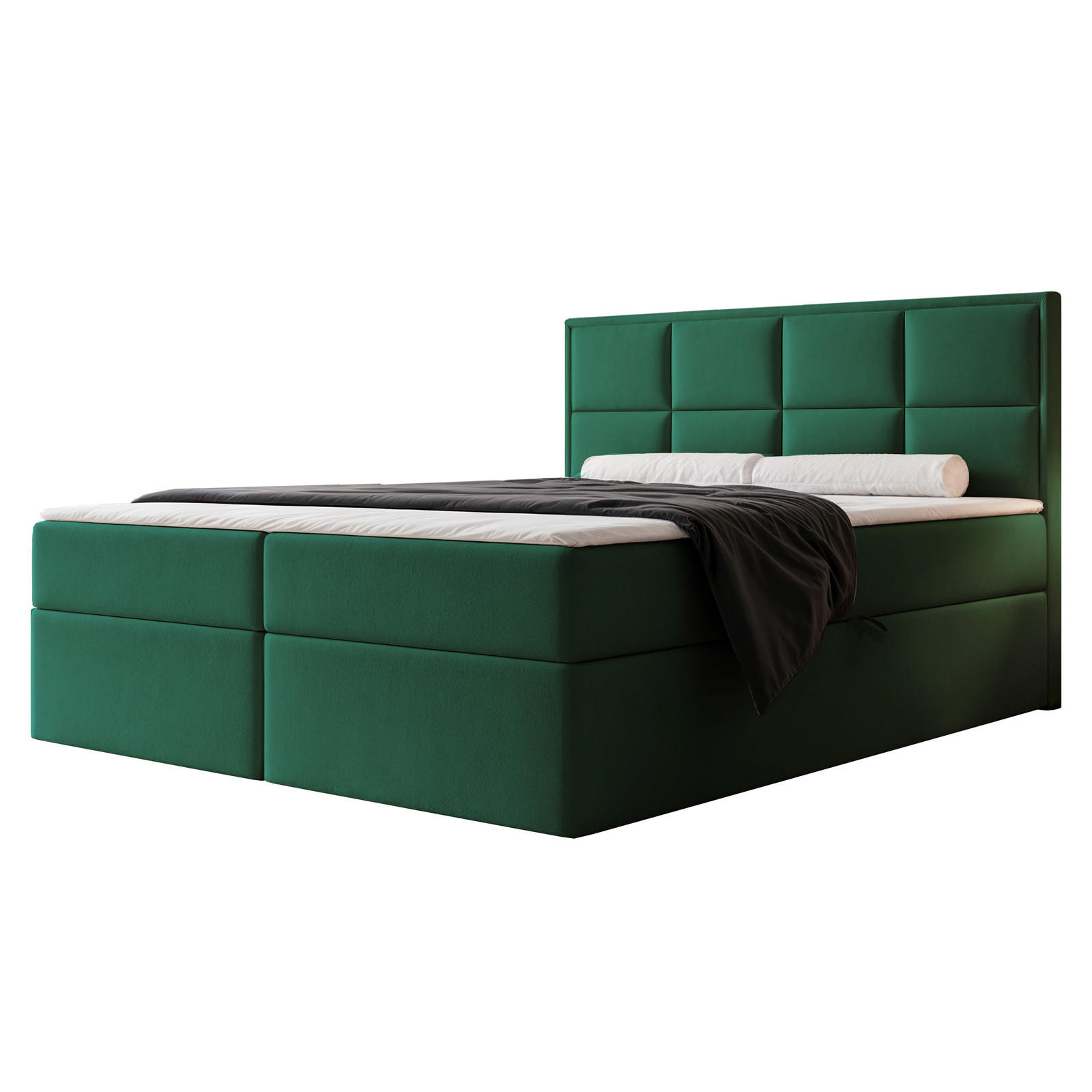 BOXBETT TIOLI 160x200 cm Flaschengrün (Stoff Magic Velvet) - mit Bettkasten, Bonellmatratze und Paneel-Kopfteil - Dunkelgrün, Holzwerkstoff/Textil (160/200cm) - Ravio