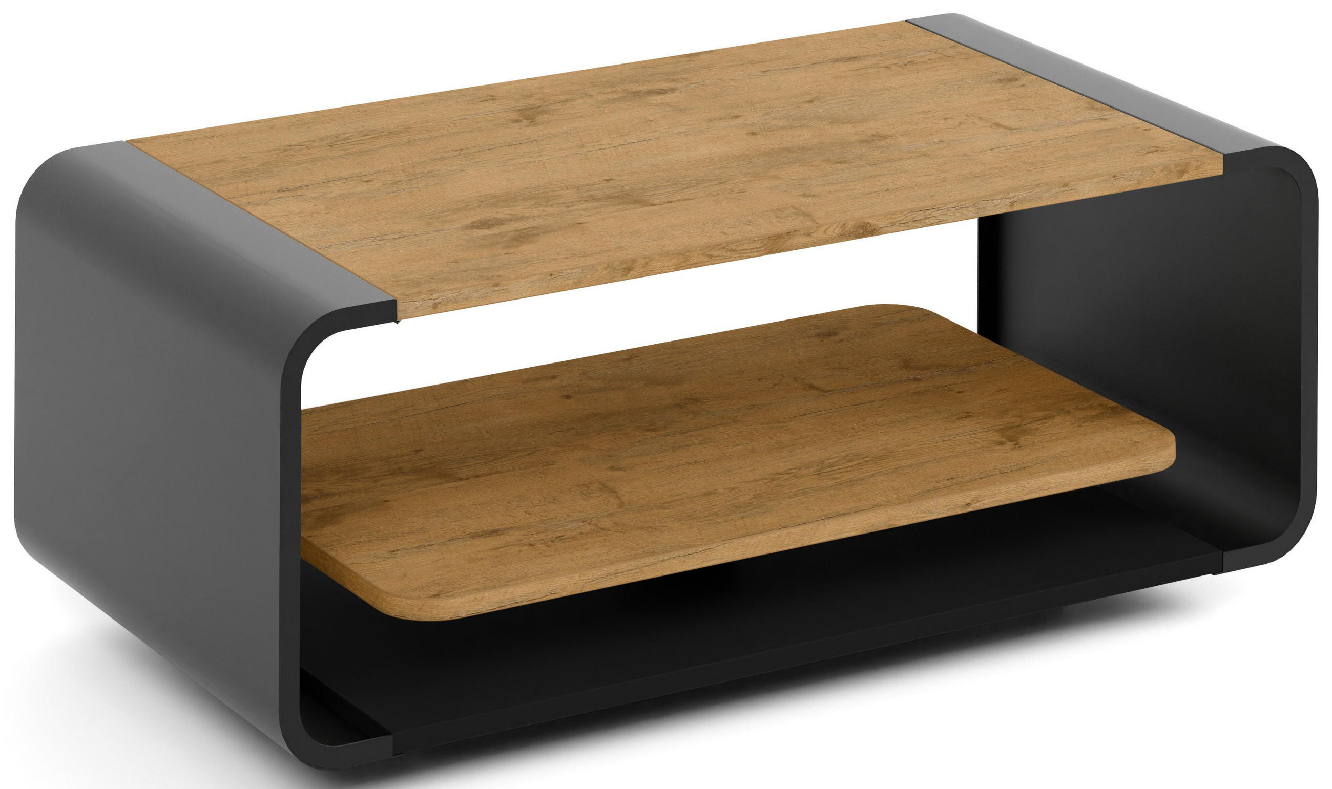 COUCHTISCH Sora in Lancelot Eiche mit abgerundetem schwarzem Metallgestell 100/50/41 cm - Eichefarben/Schwarz, Holzwerkstoff (50/100/41cm) - WFL GROUP