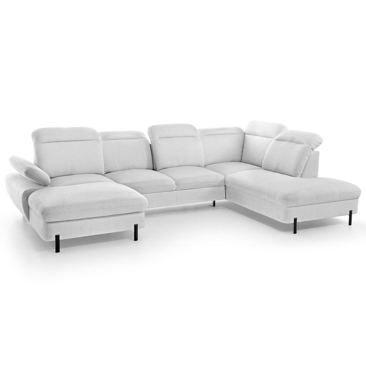 WOHNLANDSCHAFT Sora U mit Schlaffunktion und verstellbarer Sitztiefe, Kopfstützen und Armlehne, 365 cm, Hellgrau, Links - Hellgrau/Schwarz, Textil (365/107/235cm) - Beautysofa