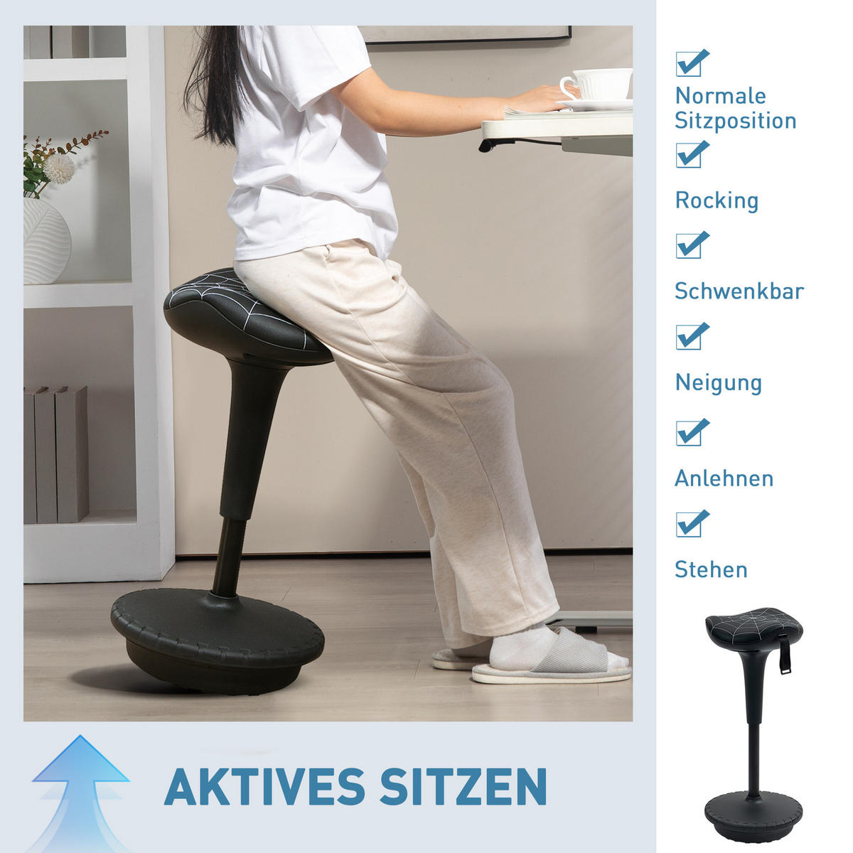 BÜROHOCKER DE-05240 Ergonomisch, höhenverstellbar & neigbar Schwarz - Schwarz, Kunststoff (34/83.5/34cm) - ComfortXL