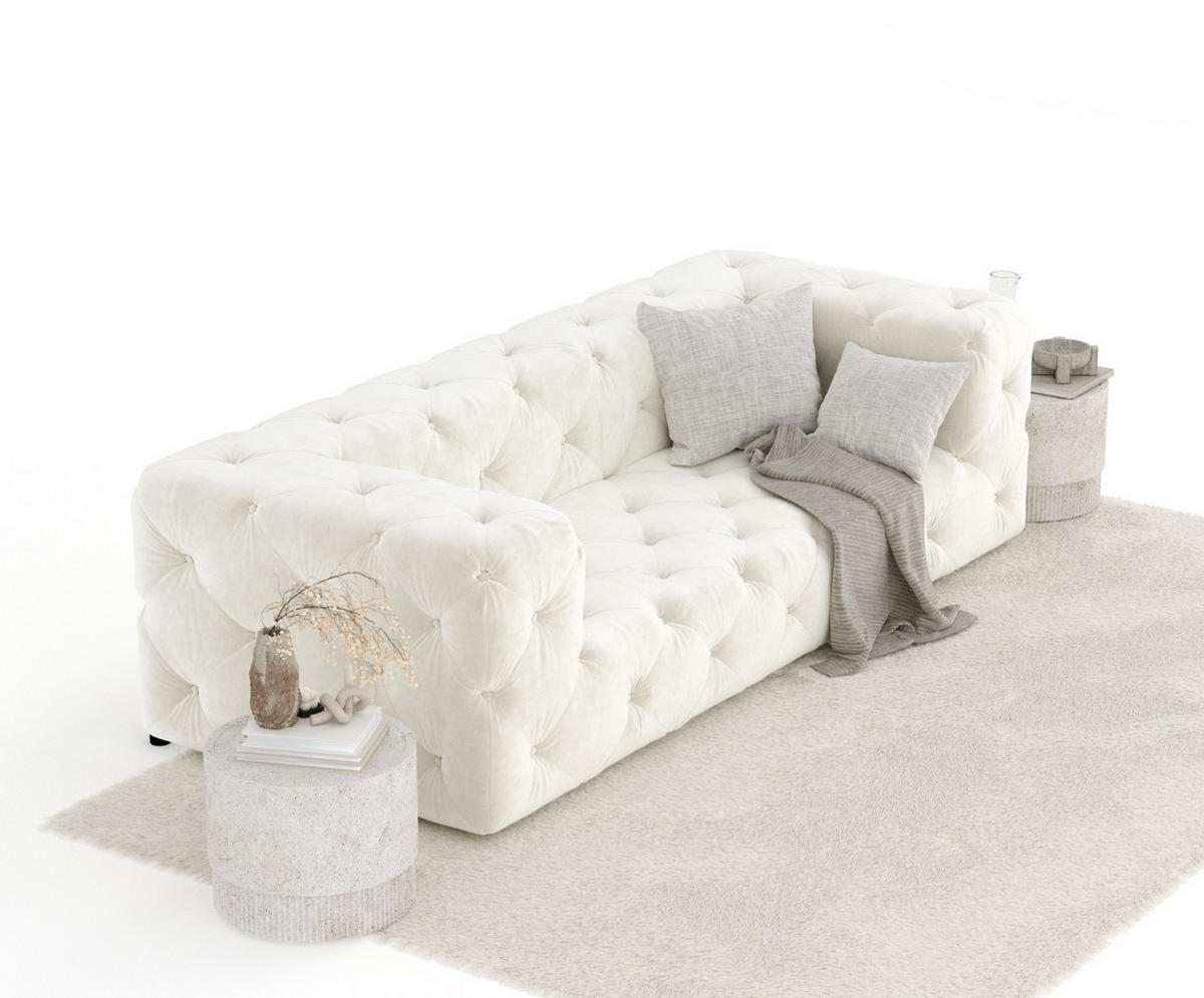 3-SITZER-SOFA Cosimo Creme Samtstoff - Creme/Schwarz, Holz/Holzwerkstoff (230/71/100cm) - Maison de Reve