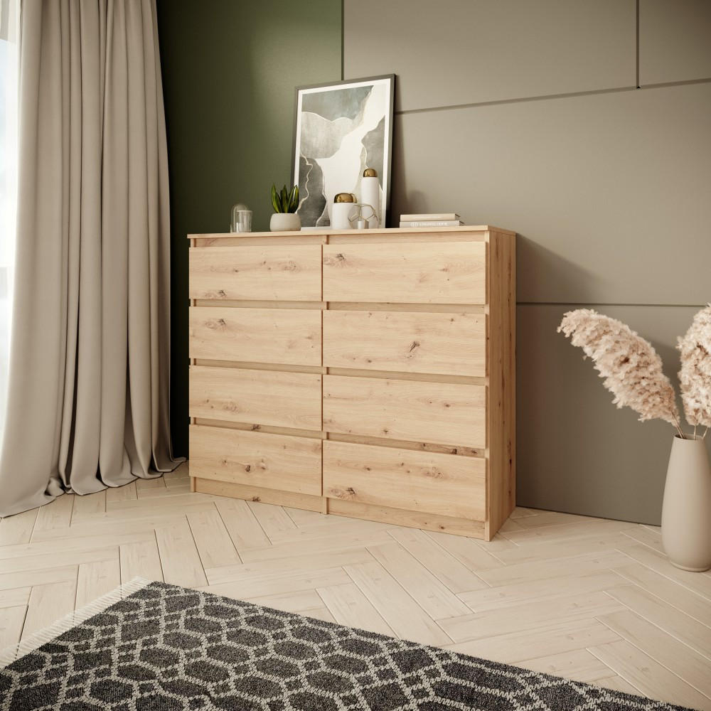 KOMMODE Look 100 cm mit acht Schubladen, eiche Artisan - Eiche Artisan, Holzwerkstoff (100/93/33cm) - Beautysofa