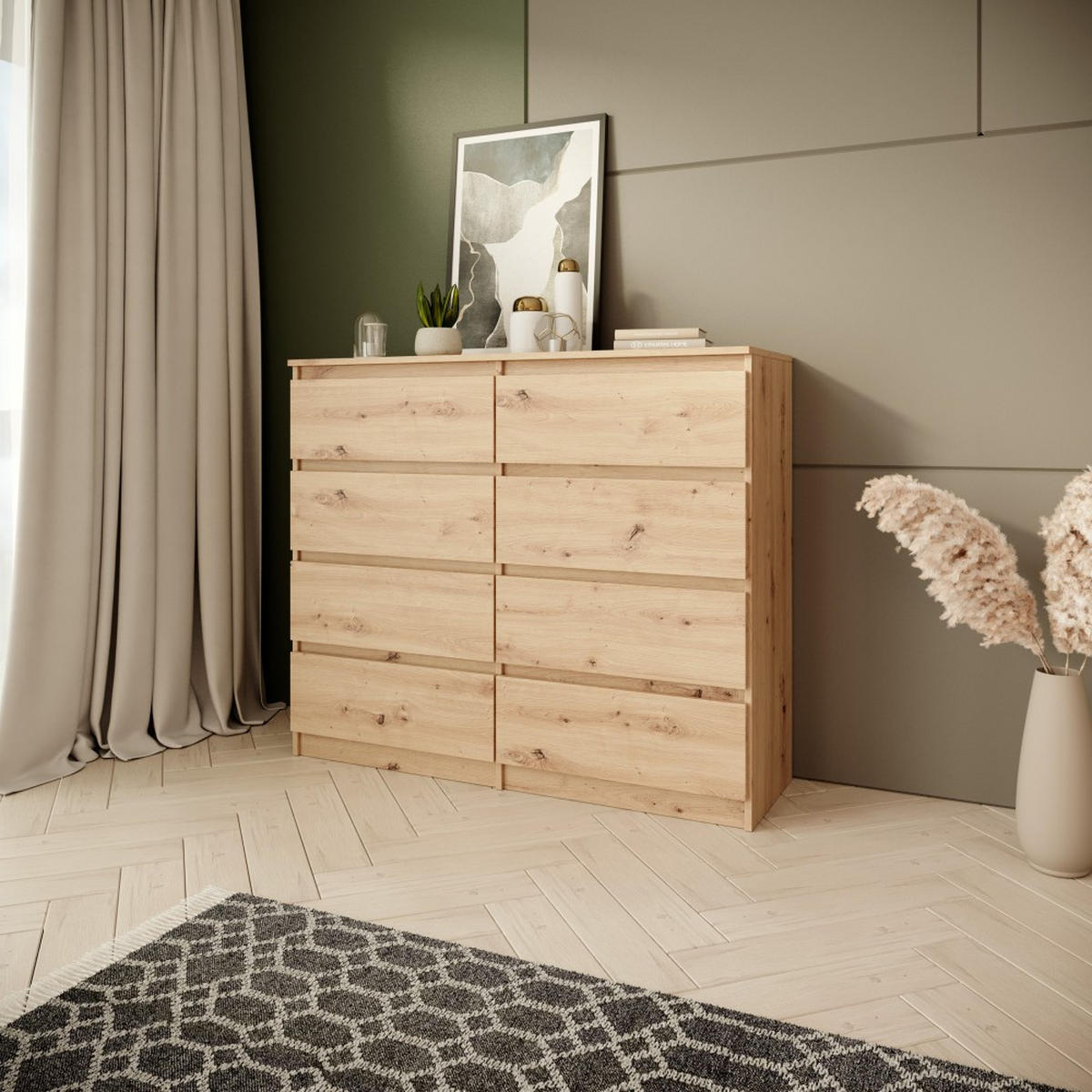 KOMMODE Look 100 cm mit acht Schubladen, eiche Artisan - Eiche Artisan, Holzwerkstoff (100/93/33cm) - Beautysofa