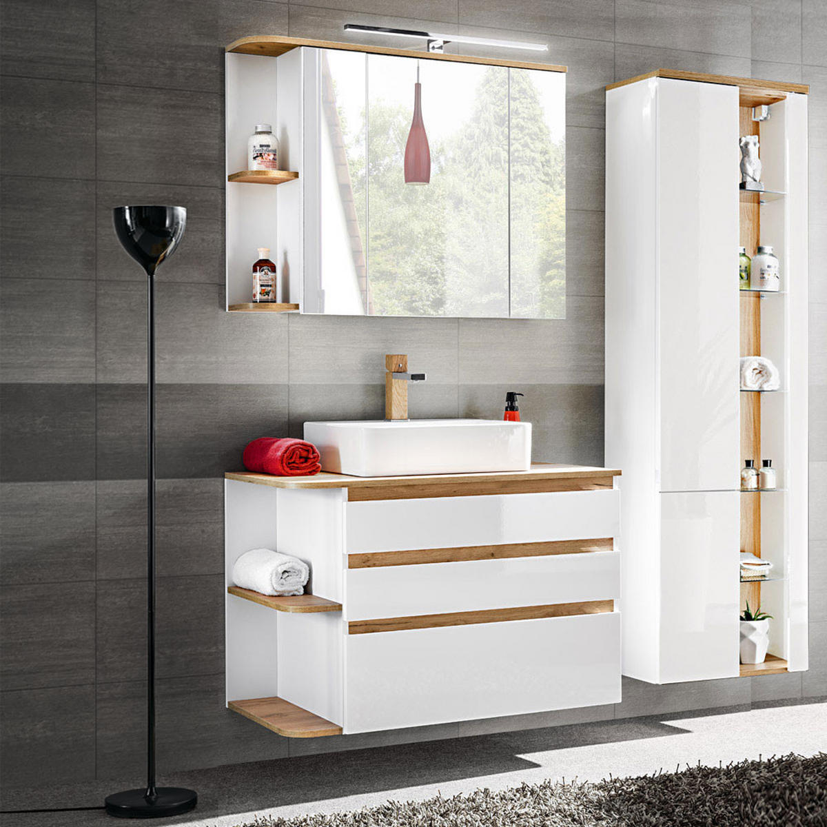 BADMÖBEL-SET 3-TLG. Campos-56 - Weiß, Holzwerkstoff (154/200/50cm) - Lomado