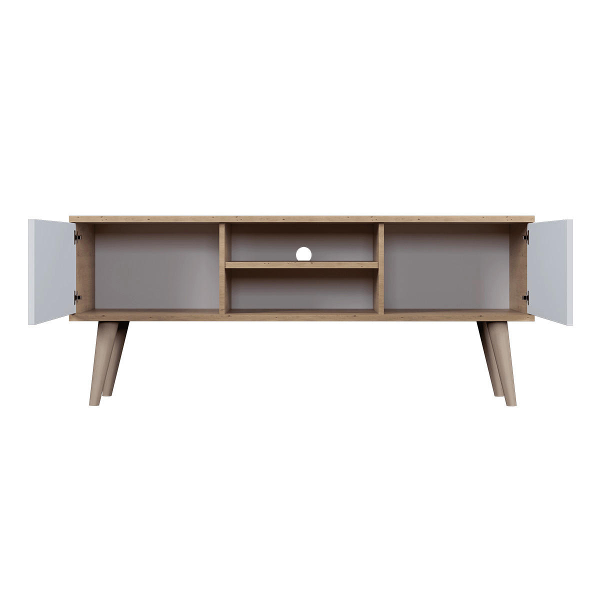 TV STOLEK Bílá a dřevo - bílá/hnědá, kompozitní dřevo (120/35/55cm) - Petits-meubles