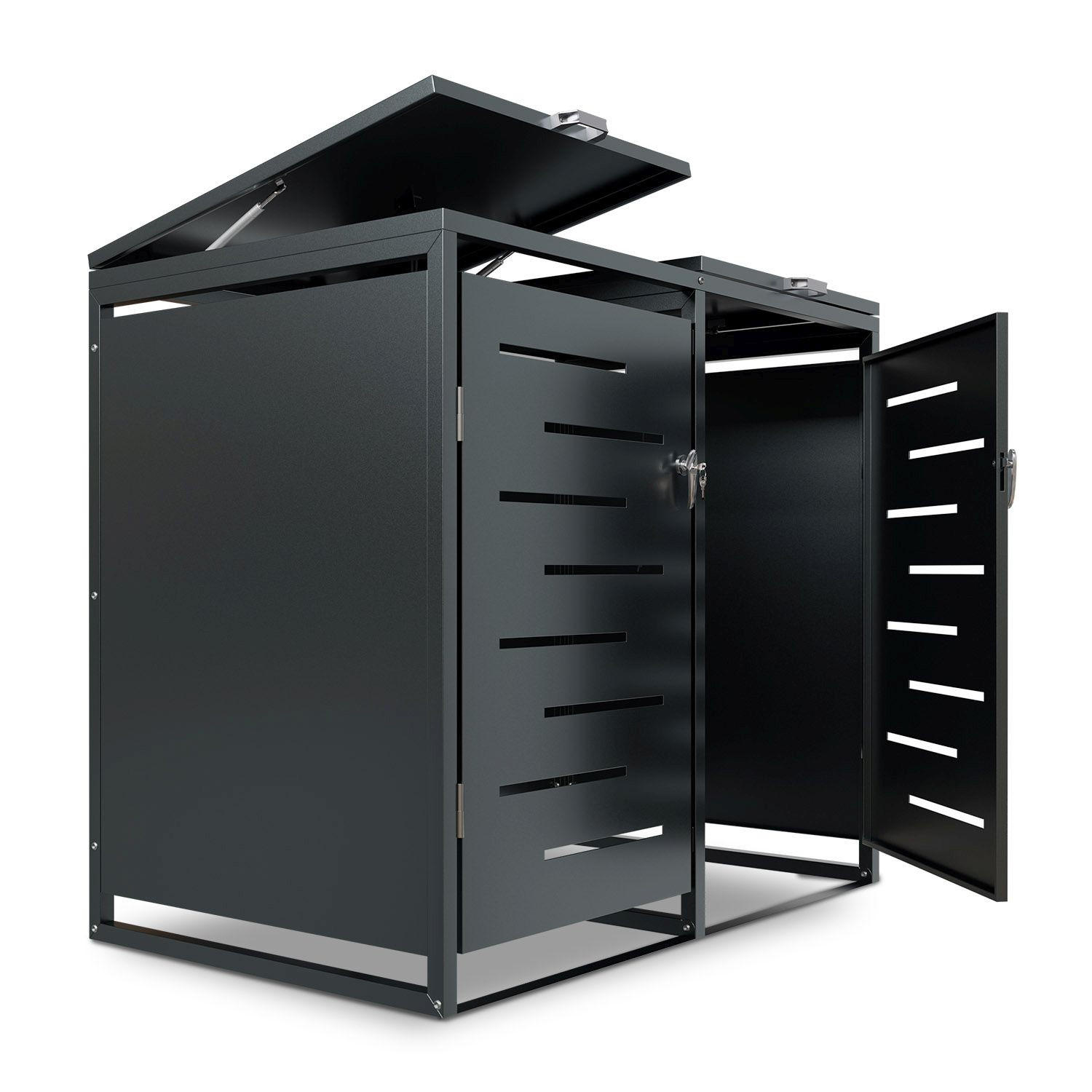 MÜLLTONNENBOX Arel 2er-Set - Anthrazit, Metall (132/116/80cm) - Juskys