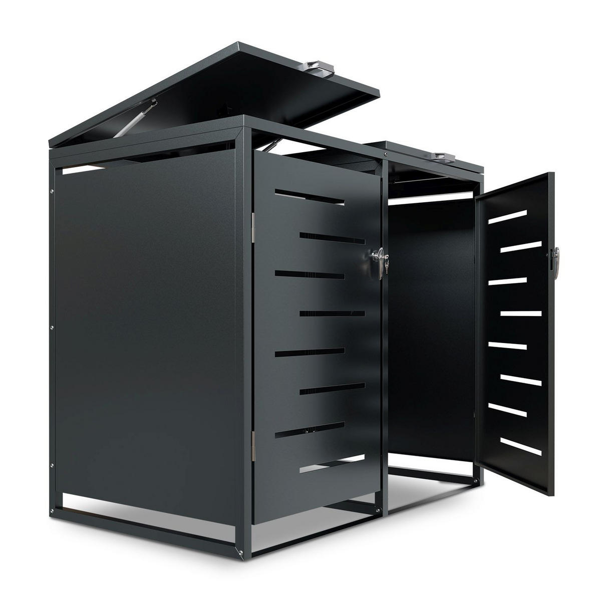 MÜLLTONNENBOX Arel 2er-Set - Anthrazit, Metall (132/116/80cm) - Juskys