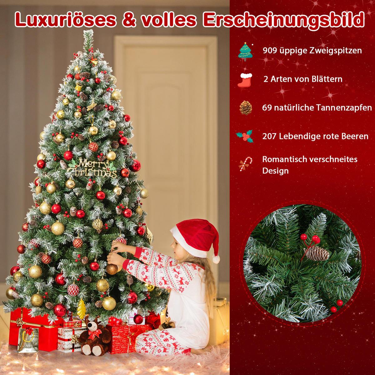 WEIHNACHTSBAUM 180cm Weiß - Grün, Kunststoff (180cm) - COSTWAY