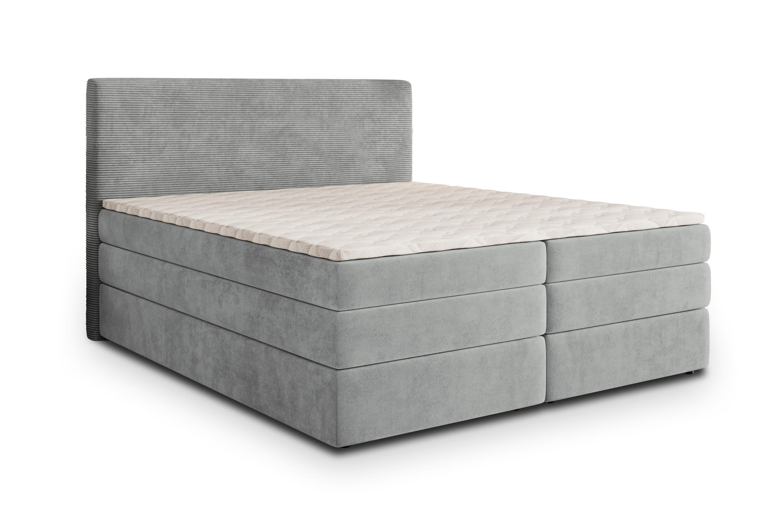 BOXSPRINGBETT MATERN 140x200 cm mit Matratze und Topper - Hellgrau - Hellgrau, Holz (140/200cm) - MASSENO