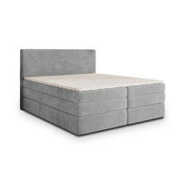 BOXSPRINGBETT MATERN 140x200 cm mit Matratze und Topper - Hellgrau - Hellgrau, Holz (140/200cm) - MASSENO