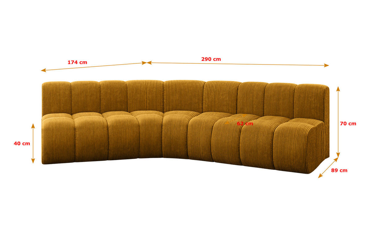 ECKSOFA modulares Sofa Montra-L1 - 290x174x70 cm Senfgelb - Currygelb, Holzwerkstoff/Textil (290/174cm) - ALTDECOR