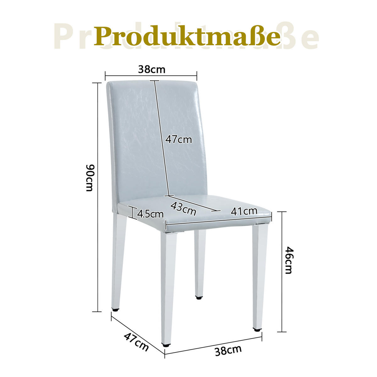 STUHL-SET DE-36600 2 Stück mit PU-Bezug und Metallbeinen Hellgrau - Hellgrau, Metall (47/90/41cm) - ComfortXL