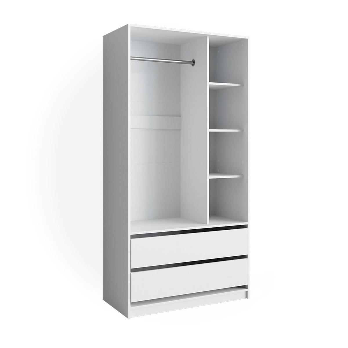 KLEIDERSCHRANK Elmo Weiß 100 x 200 cm mit 2 Schubladen - Weiß, Holzwerkstoff (100/200/50cm) - Vicco