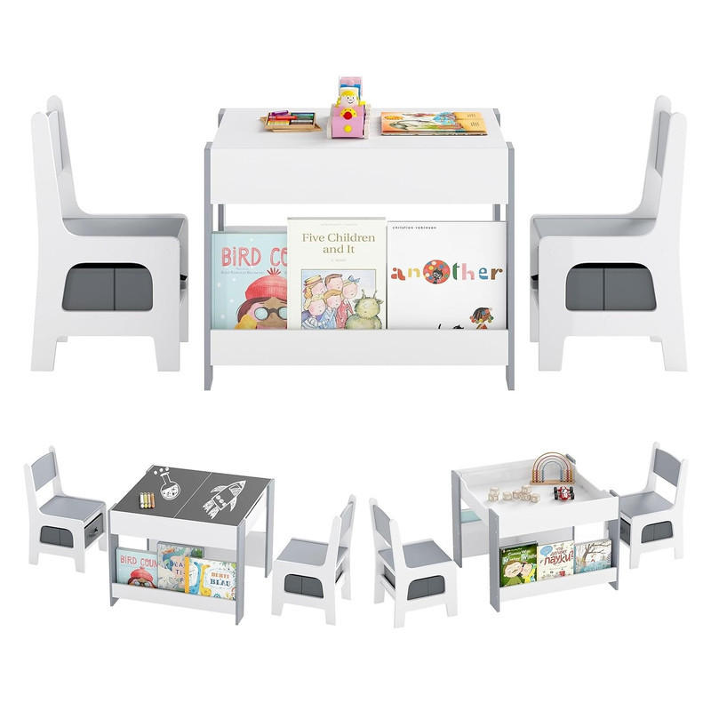 KINDERTISCH mit Stuhl grau(3-tlg) - Grau, Holzwerkstoff (61.5/48/61.5cm) - COSTWAY