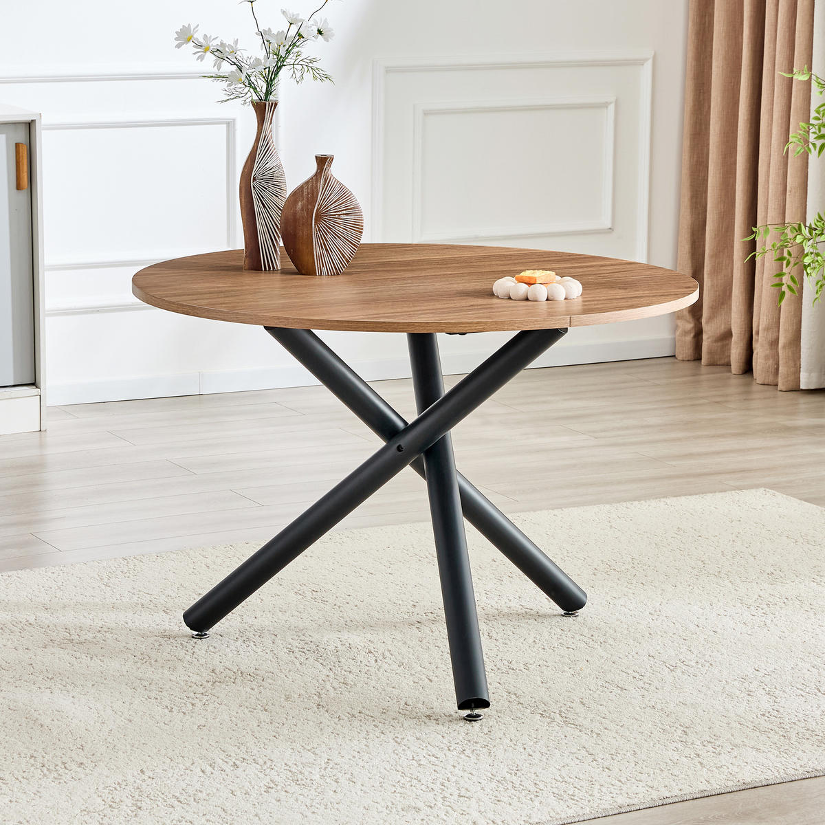 ESSTISCH Kreuzgestell rund DE-40065 Walnuss - Walnussfarben, Holzwerkstoff (110/110/76cm) - ComfortXL