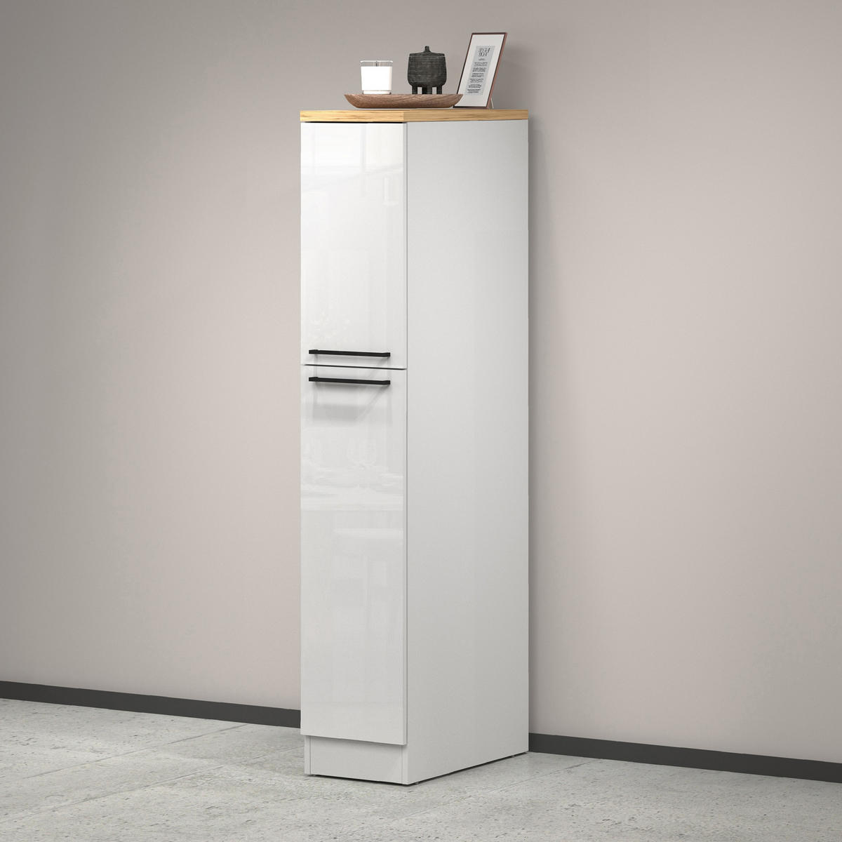 KÜCHENSCHRANK Glänzendes Weiß, Eiche 60/30/165 cm - Eichefarben/Weiß, Holzwerkstoff (30/165/60cm) - DMORA