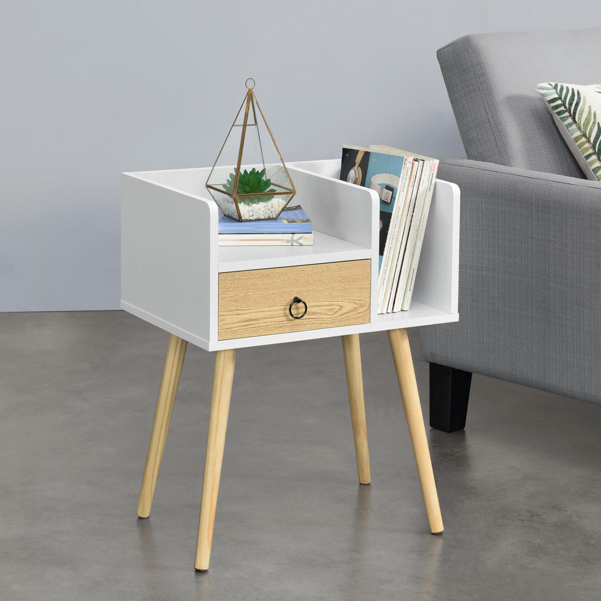 NACHTTISCH Gibbston - Weiß, Holzwerkstoff (50/64/36cm) - [en.casa]