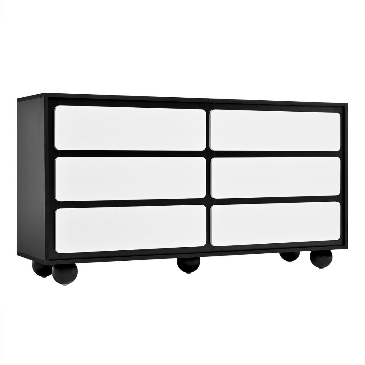SIDEBOARD 140/38/74,5 cm weiß/schwarz aus Spanplatte mit 6 Schubladen - Weiß, Holzwerkstoff (140/74.5/38cm) - OKWISH