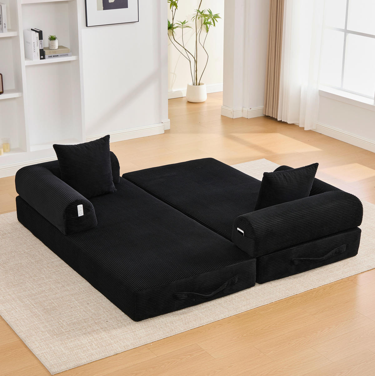 SOFA modular 200 x 94 cm Corduroy Schwarz mit 3 Kissen - Schwarz, Kunststoff (94/67/200cm) - Meubliv