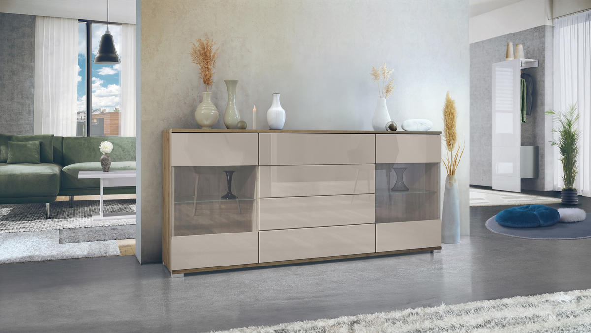 SIDEBOARD Bari Sandgrau Hochglanz - Sandfarben, Holzwerkstoff (166.5/75.5/35cm) - Vladon